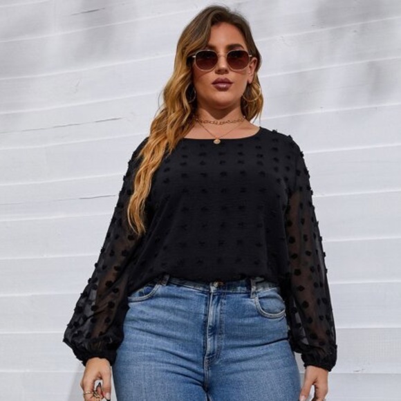 SHEIN Tops - Shein Swiss Dot Long Sleeve Top SIze 4X (Fits Size 20)